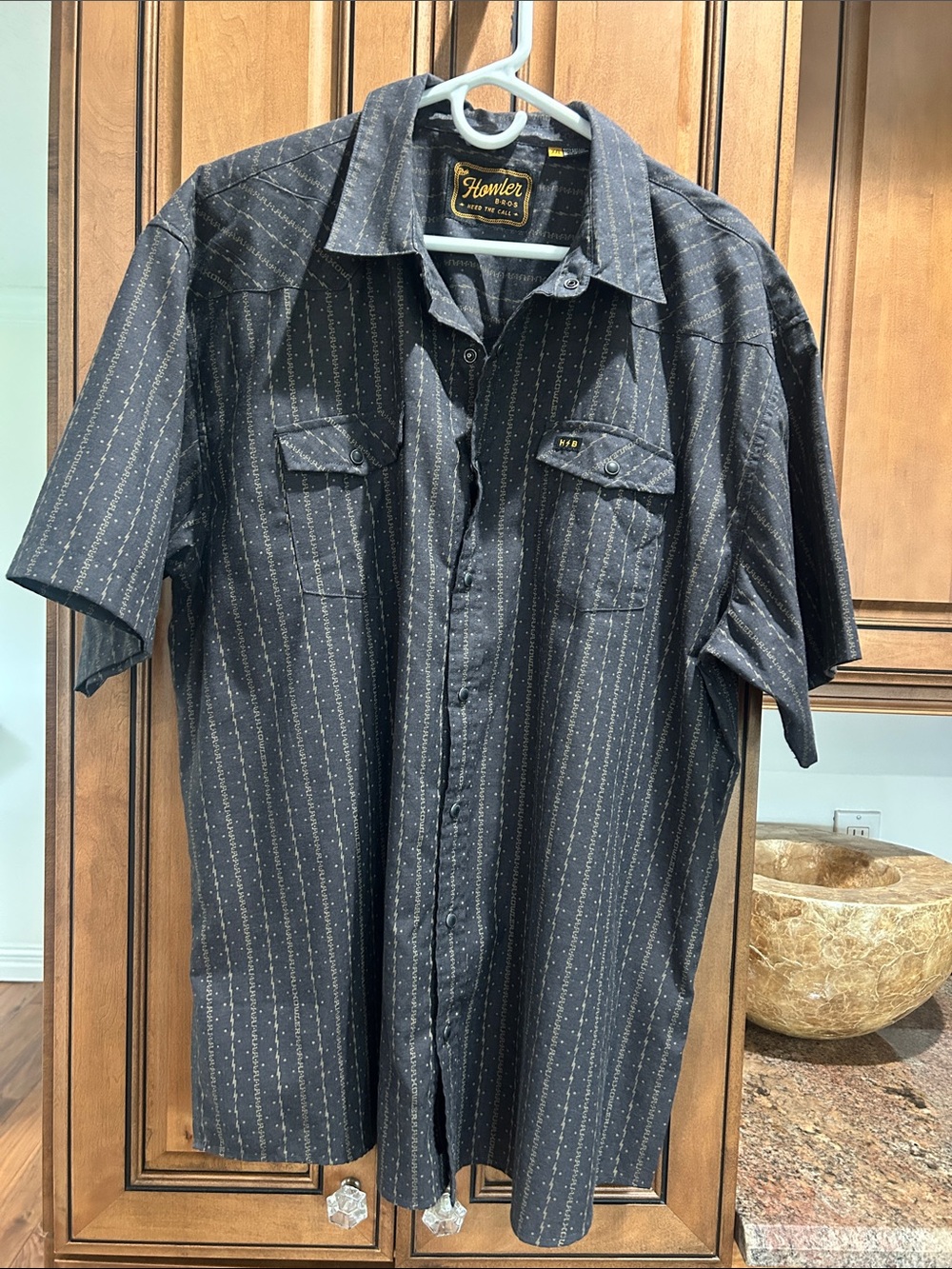 Howler Brothers Black Short-Sleeve Pinstripe Button-Up Shirt